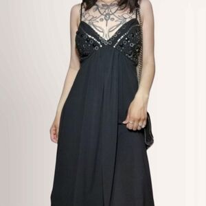 Vintage Y2K Babydoll Black Spaghetti Strap Black Beaded Dress 🖤